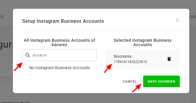 Screenshot - Select Instagram business Account