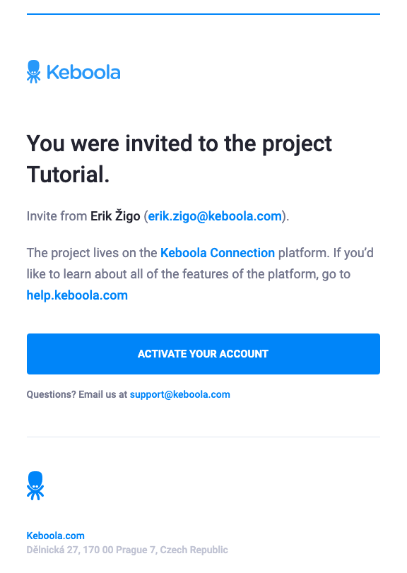 Screenshot -- Invitation email to create account