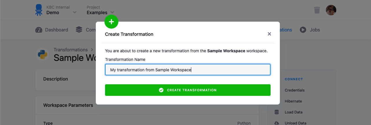 Workspace - Create Transformation
